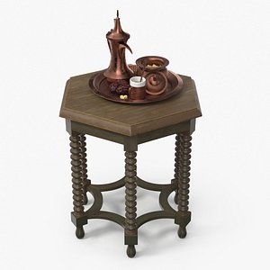 Oriental Copper Coffee Set on Table with Dried Dates