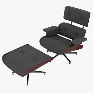 Eames Lounge Classic Chair and Ottoman Set Charcoal Fabric Mahogany Details