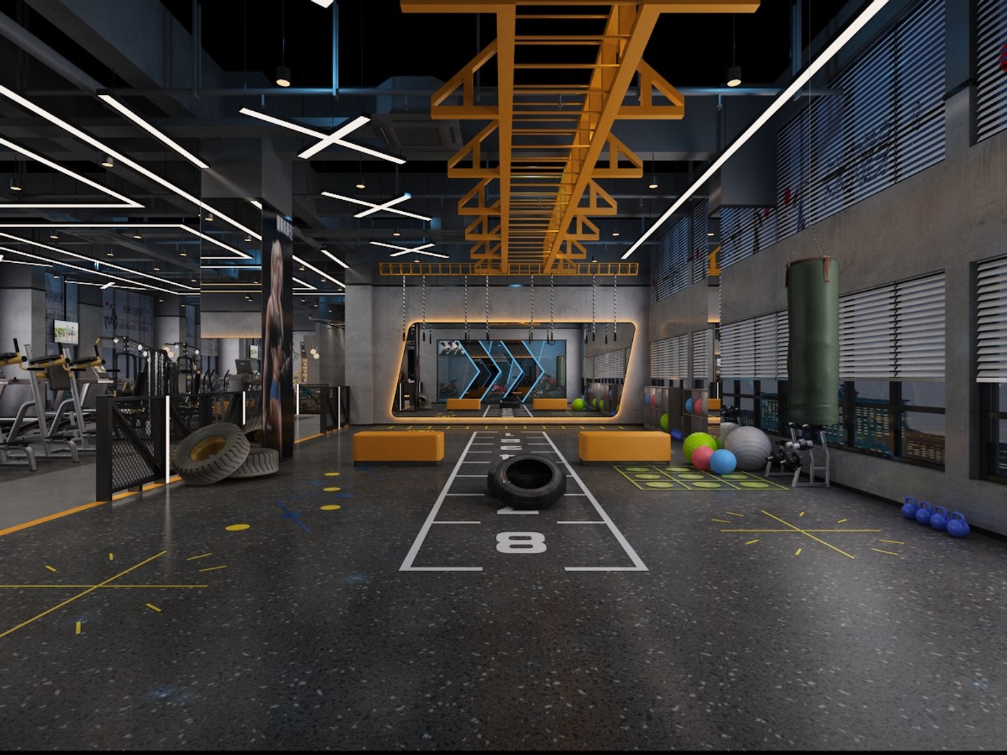 Sketchup Warehouse Workout Equipment Industrial Loft Gym 3D