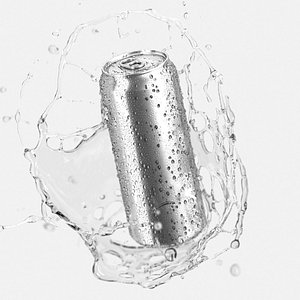 Silver Aluminum Can With Splash - 550ml soda drink with lemonade drops 3D model