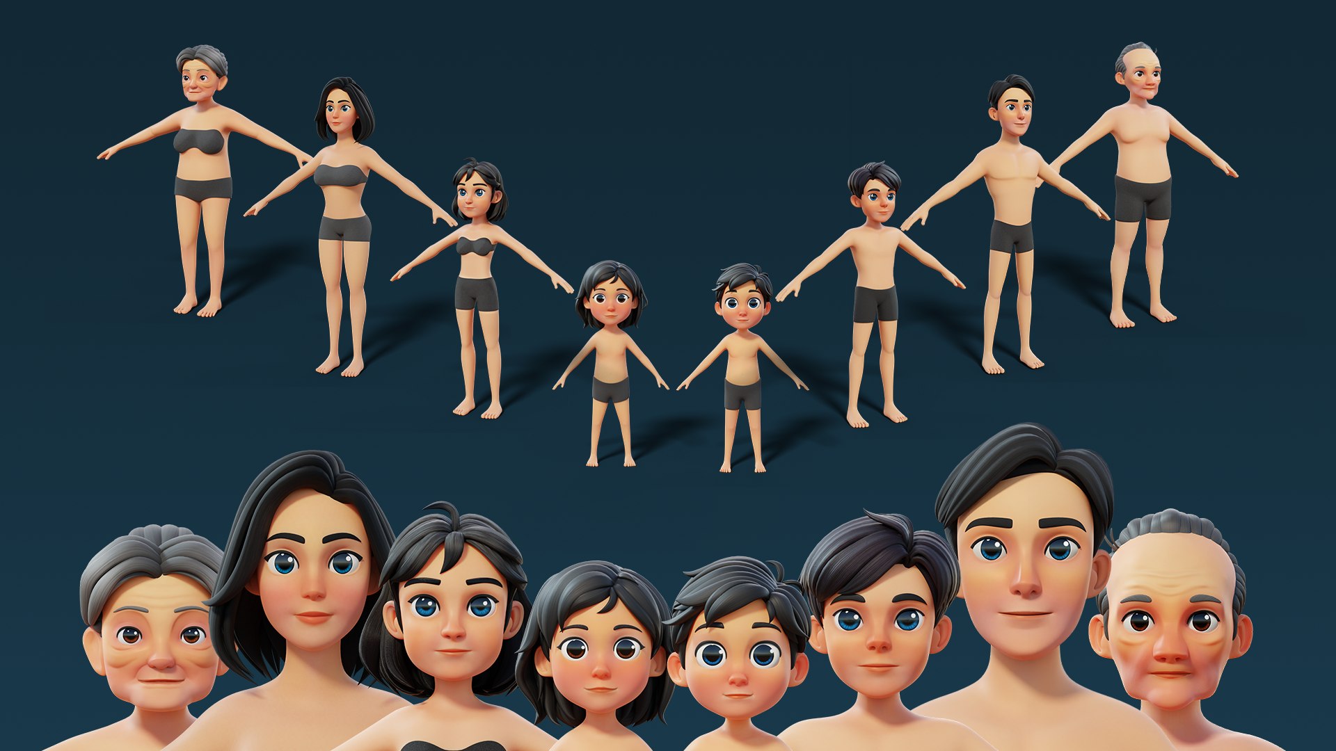 Cartoon Base Mesh Family Bundle Pack - TurboSquid 2292143