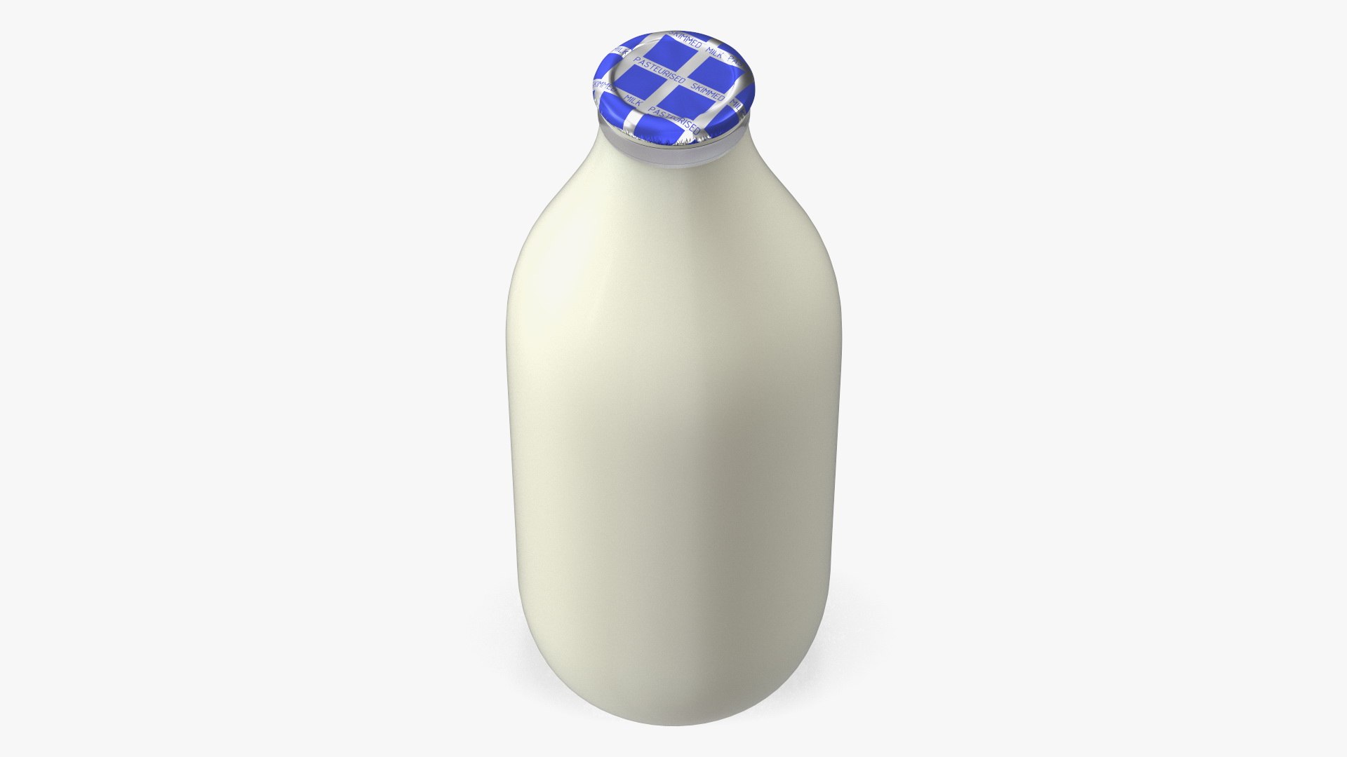 Glass Bottle of Skimmed Milk with Foil Top 3D model preview
