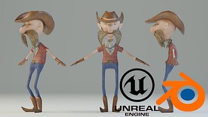 3D Old Western Cowboy - Rigged  Game-Ready Low Poly model