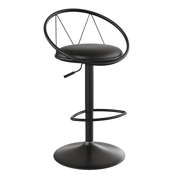 3D model Modern Upholstered Adjustable Height Swivel Black Bar Stool