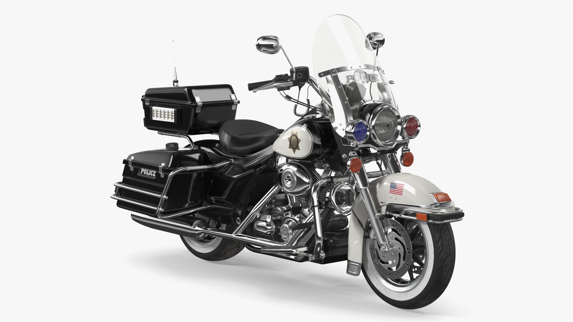 Classic Police Patrol Motorcycle USA 3D model for vehicle visualization, games, animation, transport scenes, and automotive rendering