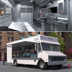 3D Street Kitchen Delivery Van with Interior White model
