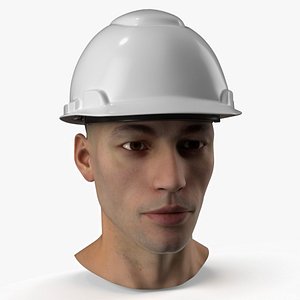 Protective Construction Helmet on Male Head White 3D model