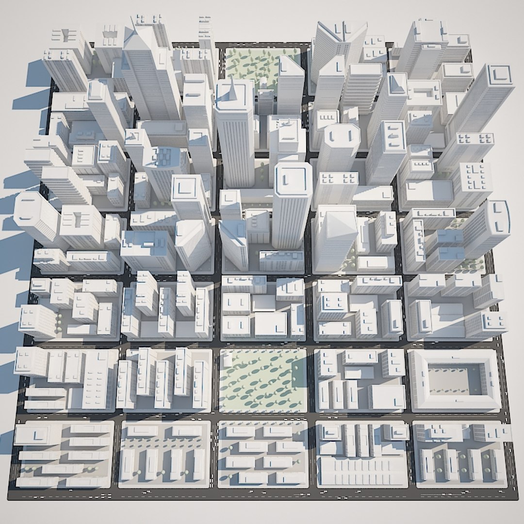 3d Model Of City Downtown Skyscrapers