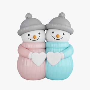 3D Snowmen In Love model