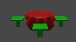 3D table with cloth and four chair model