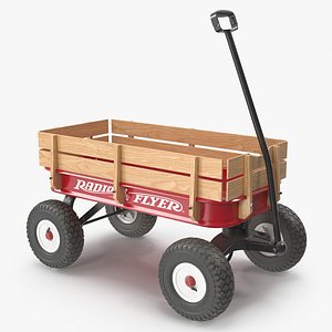 3D Radio Flyer Wagon With Wooden Stake Sides 3D Model