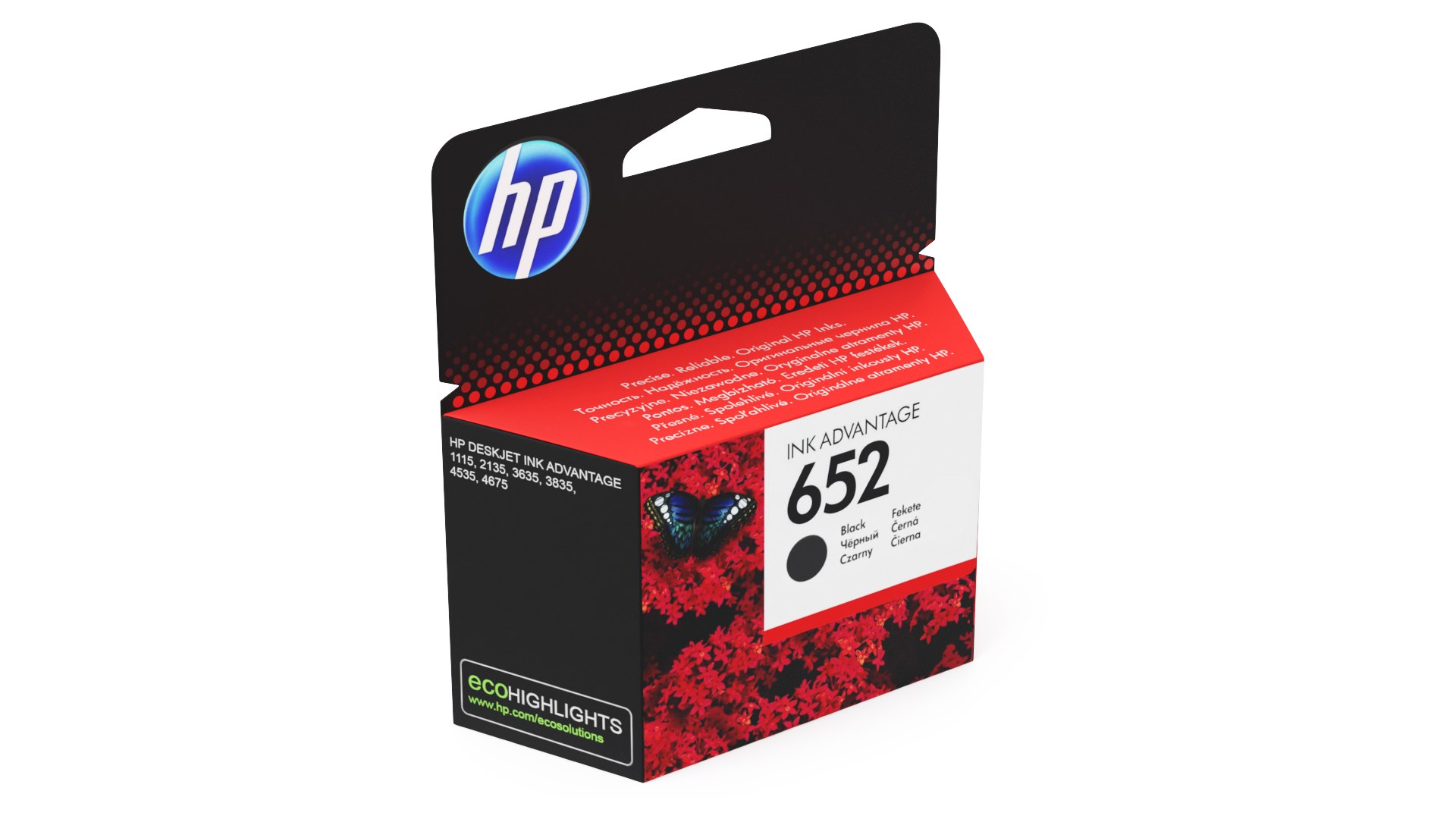 HP 652 Black Cartridge Box 3D model preview