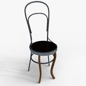 Round Metal and Wooden Chair 3D