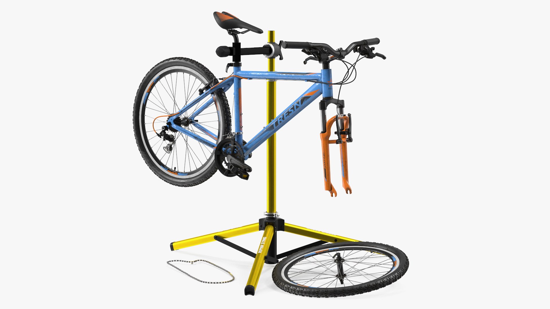 Mountain Bike Repair Stand with Parts 3D model preview