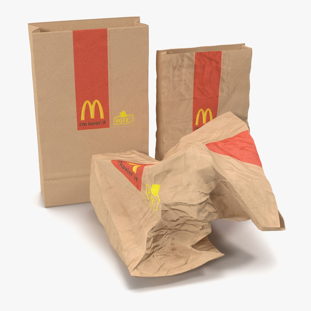 Fast Food Paper Bags 3D Models Set Mcdonalds 3D model preview