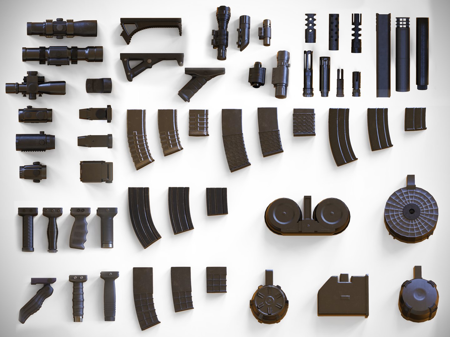 3D Weapon Customization Pack 50 Attachments Sights Magazines