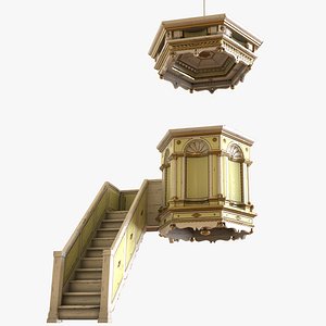 Medieval Church Pulpit White Yellow - PBR 3D model