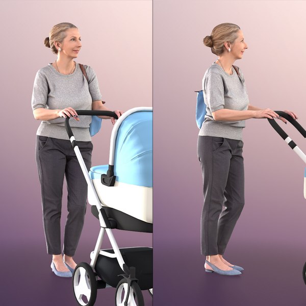 3D woman elderly stroller