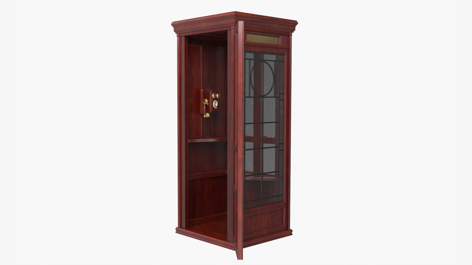 Wooden Phone Booth with Mounted Telephone 3D model preview