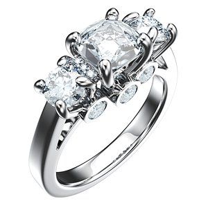 Cushion Side Round Diamonds Trilogy Ring Italian Shank-TCSRD-IT 3D Print Model model