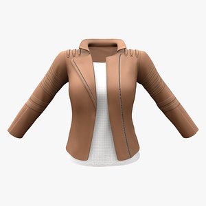 Soft Brown Leather Jacket With White Lace Top Under