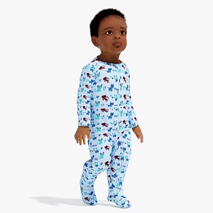 Little African Boy Light Skin in Full Bodysuit Rigged 3D