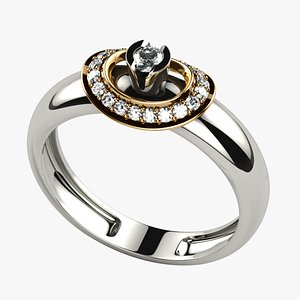 3mm Diamond Mixed Gold Fashion Ring 3D model