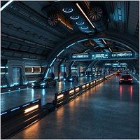 Futuristic Road Tunnel Low-poly 3D model
