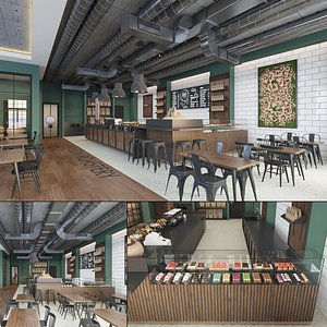 3D Coffee Roastery Store Interior
