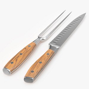 Carving Knife and Fork Set with Light-Colored Handle