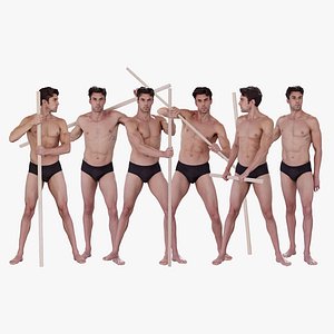 6 Male Holding a Stick Poses Anatomical Reference Bundle 008