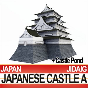 3d model japanese castle fortified pond