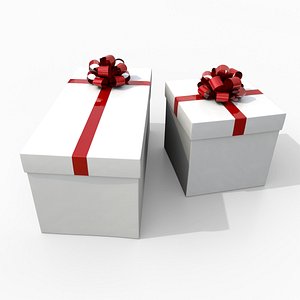 Gift Boxes - Square and Rectangular Duo with Fixed Ribbon Rosette 3D model