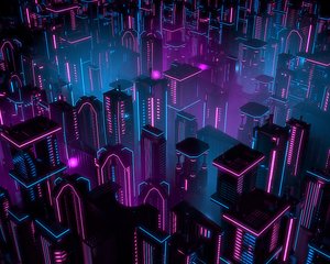 neon city buildings 3D model