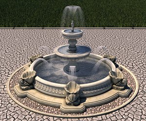 CLASSIC CARVED MARBLE DETAILED FOUNTAIN - WATER ANIMATED - 3D