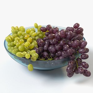 Bunches of grapes in a glass bowl