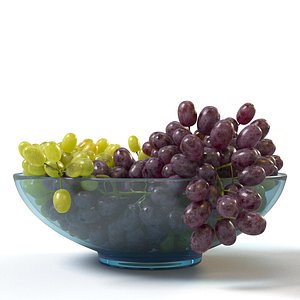 3D model red grapes glass bowl