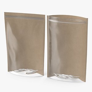 Zipper Kraft Paper Bags with Transparent Front 400 g Mockup 3D model