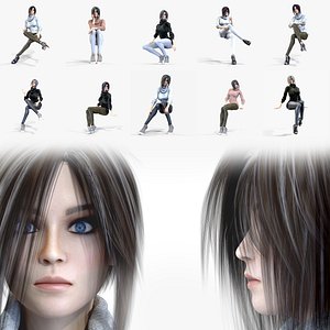 Female Woman Character Kenzie I 10 Seating Poses Pack 3D