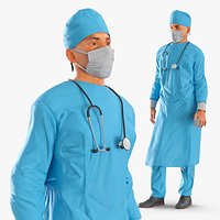 Sterile Operation Outfit Doctor T Pose Blue Rigged for Cinema 4D