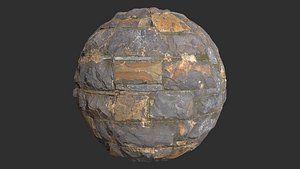 3D Damaged Slate Stone Wall 4k Pbr Texture model