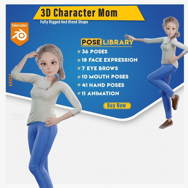 3D Pixar-Style Mother character rigged