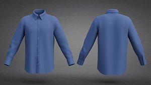 Mens Long-Sleeve Button-Up Shirt - Formal Dress Shirt 3D Model