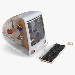 3D Retro Orange Desktop Computer with Stickers