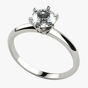 Single 6mm Diamond High Jewelry Gold Ring 3D