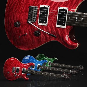 Electric Guitar PRS Custom 24 Style Photorealistic 3D Model 3 Colors