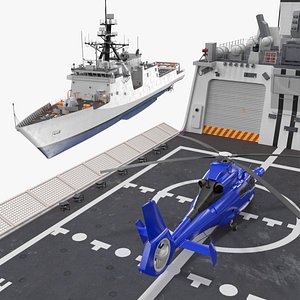 Large Coast Guard Vessel with Patrol Helicopter 3D model