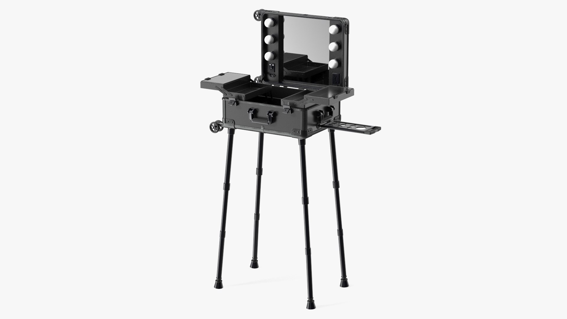 Wheeled Trolley Makeup Case Black 3D model preview