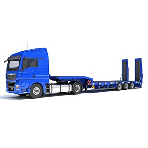 Heavy Truck with Semi Low Loader Trailer 3D
