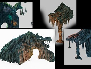 3D cave rock mountain mount